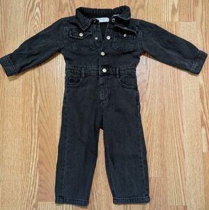 ZARA Toddler Girl's Black Denim Jumpsuit - Size 18-24 Months